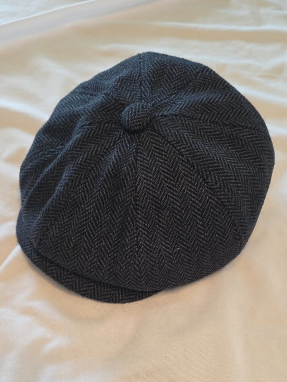 Classic Newsboy Style Cap Dark Gray Herringbone Hat Artsy Alt Statement Piece
